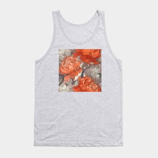 Orange and grey peonies pattern Tank Top